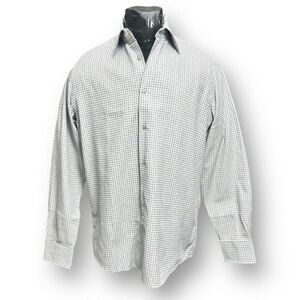 Hugo Boss 16/41 Gray Black Square Print Dress Shirt Business Cotton Blend Formal